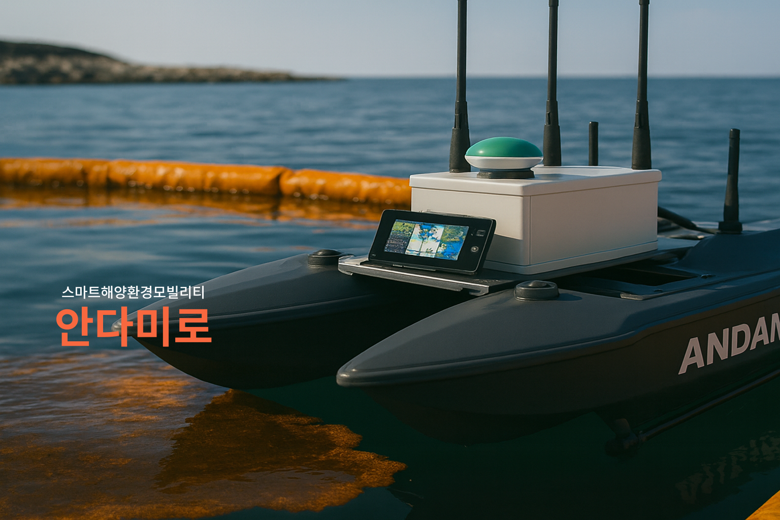 오일펜스와 함께 작업 중인 안다미로